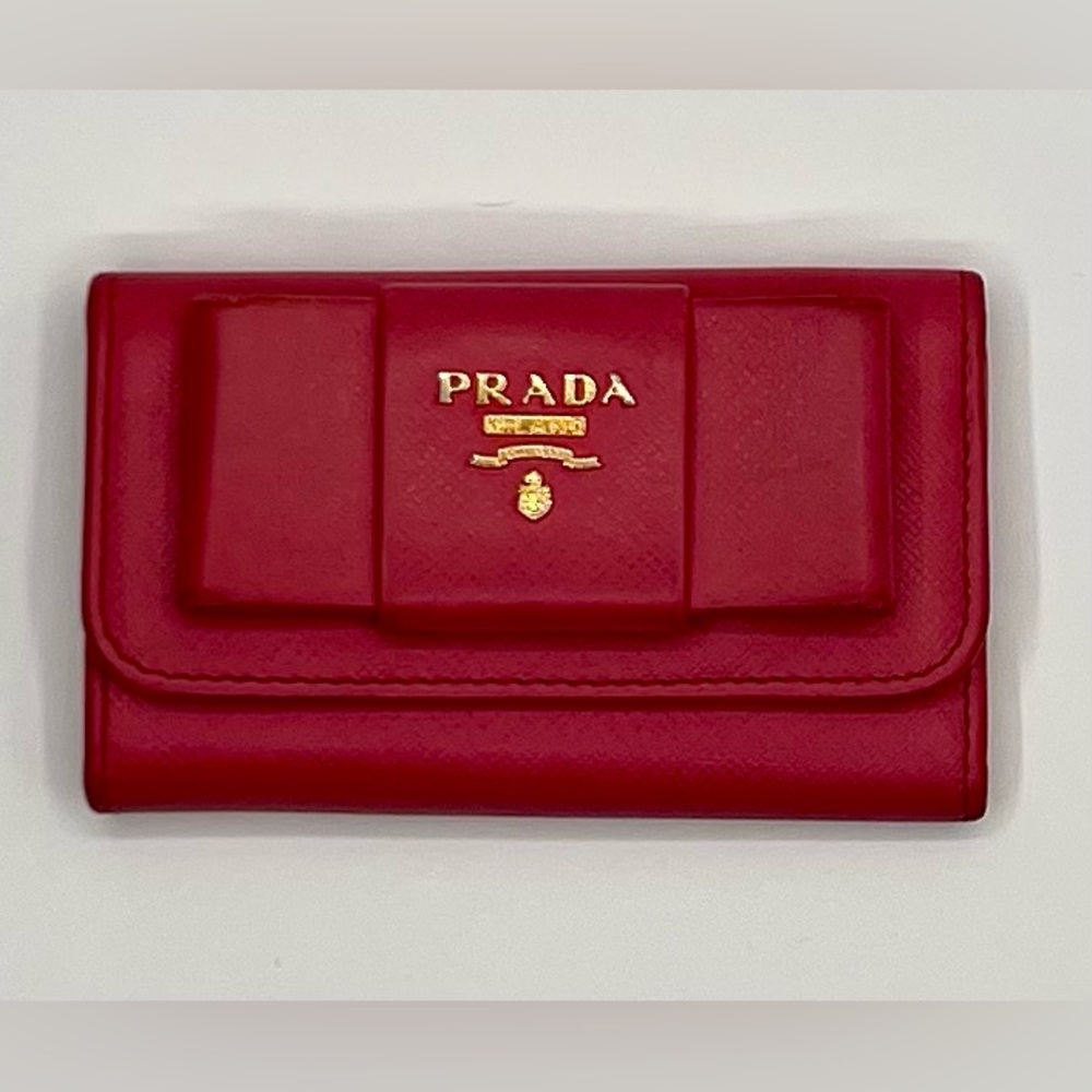 Prada Scarlet Key Holder Wallet with Gold Accents